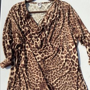 Anne Klein Plus leopard print cowl neck blouse 3X